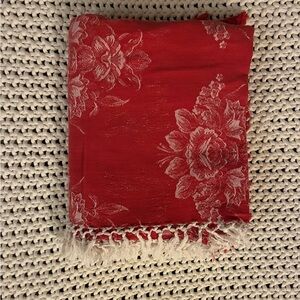 Red Floral Tablecloth with Fringe